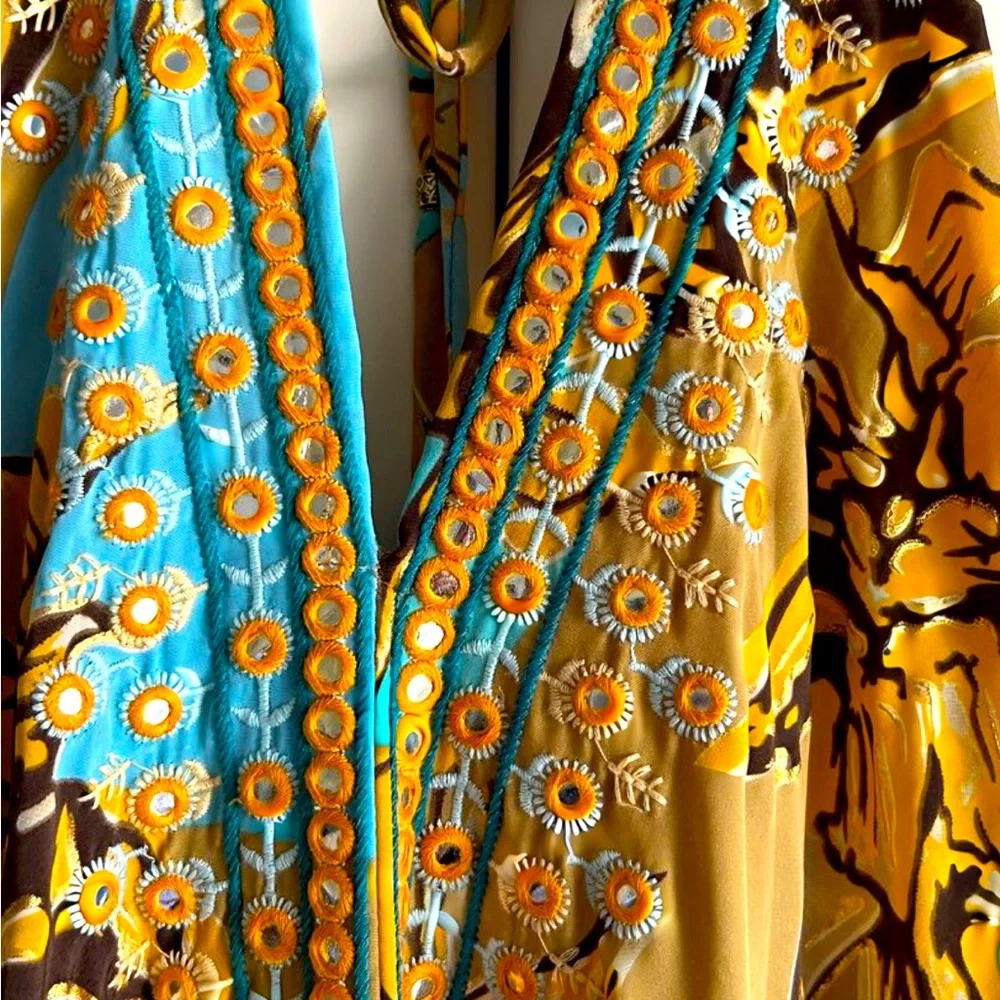 🧡🩵Karma Highway Boho Embellished Mirror Work Halter Maxi Dress Floral OS 🤎🪞 - Picture 7 of 10
